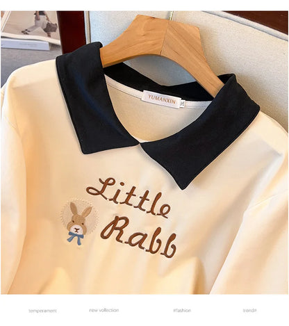 175kg plus size Damen büste Herbst lose Revers Sweatshirt Langarm lässig Top schwarz Aprikose 6xl 7xl 8xl 9xl 10xl 11xl.