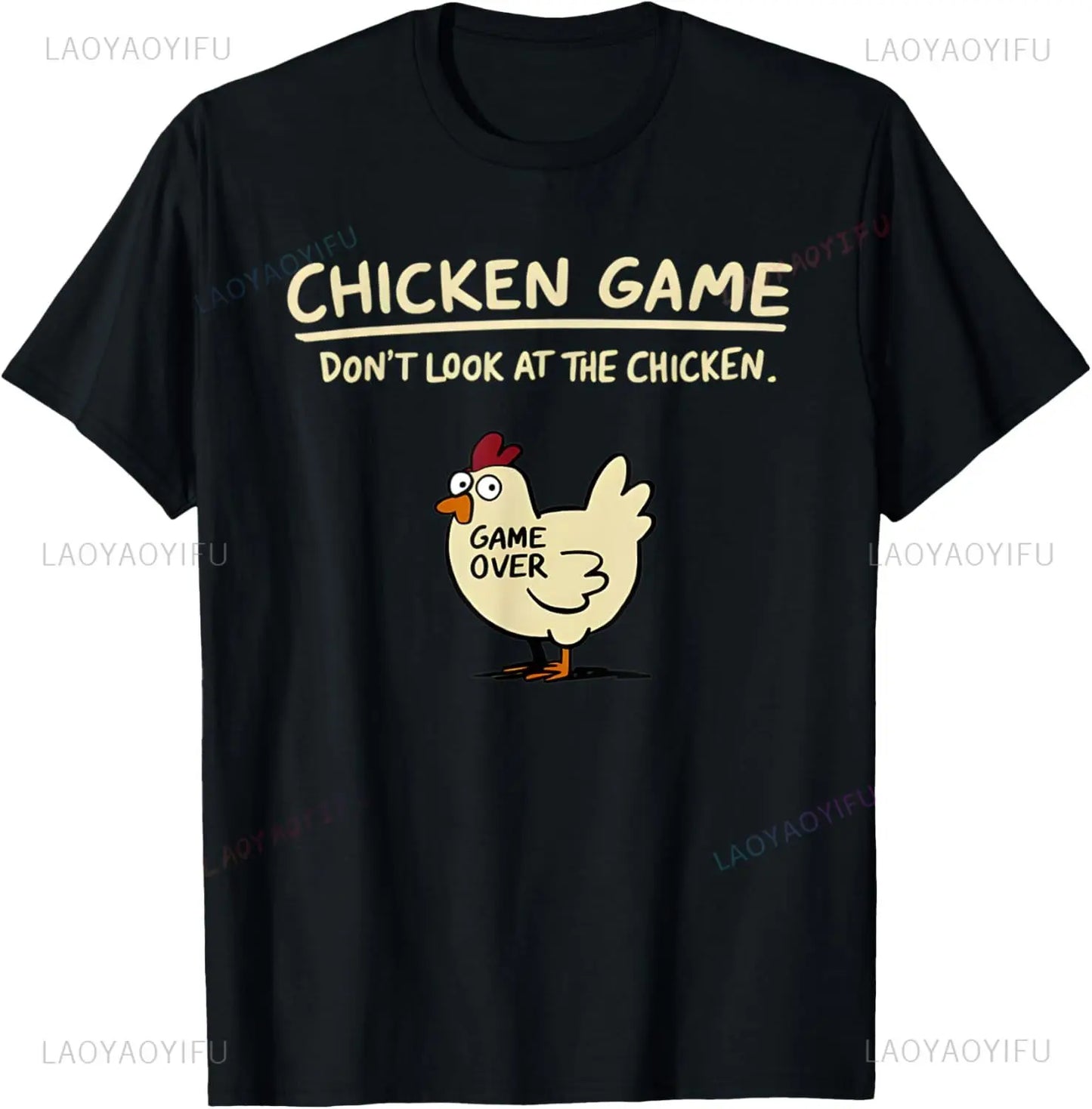 Chicken Game Don't Look At The Chicken Funny Chicken T-Shirt Custom Printed Graphic T Shirt Mens Clothing Ropa Hombre.
