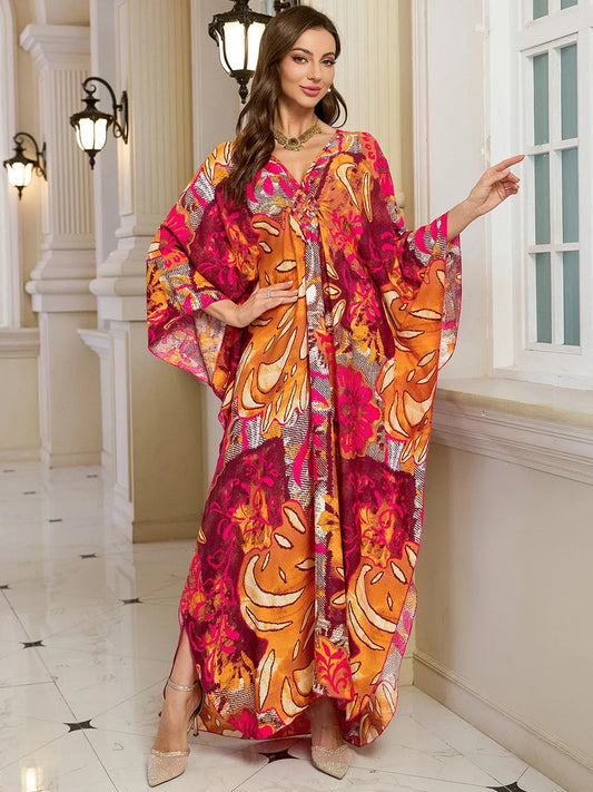 Kaftan-Kleider für Damen, Wellenhals-Badeanzug, Überwurf, Kaftan-Kleid, Übergröße, übergroßes langes Strandkleid.