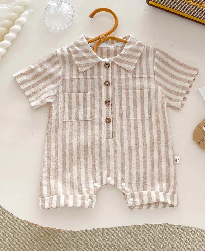 2024 sommer Infant Gestreiften Baby Jungen Strampler Kurzarm Muslimischen Babe Jungen Polo Body Dünne Lose Neugeborenen Jungen Outfits.