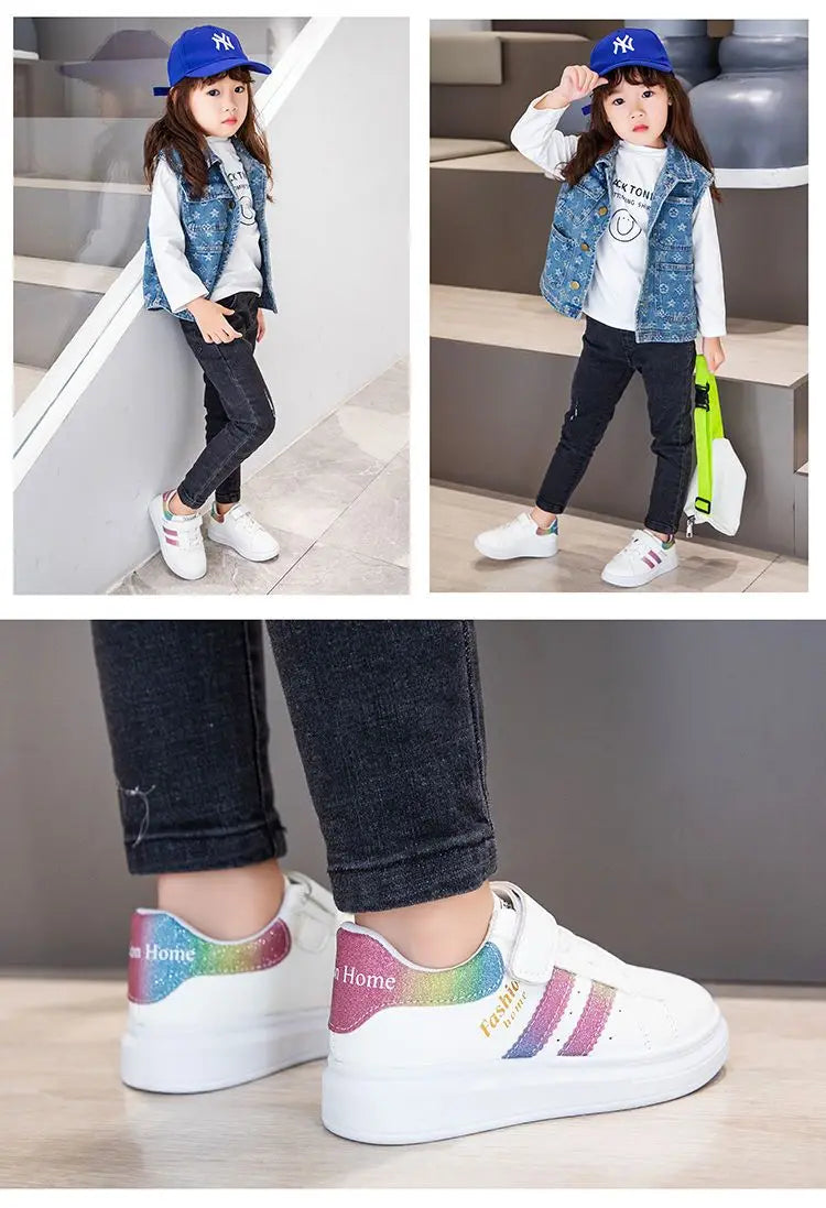 Children's Sports Shoes Non-slip New Tennis Shoes for Girls Fashion Boys Versatile Kids Causal School Running Sneakers Hook Loop.