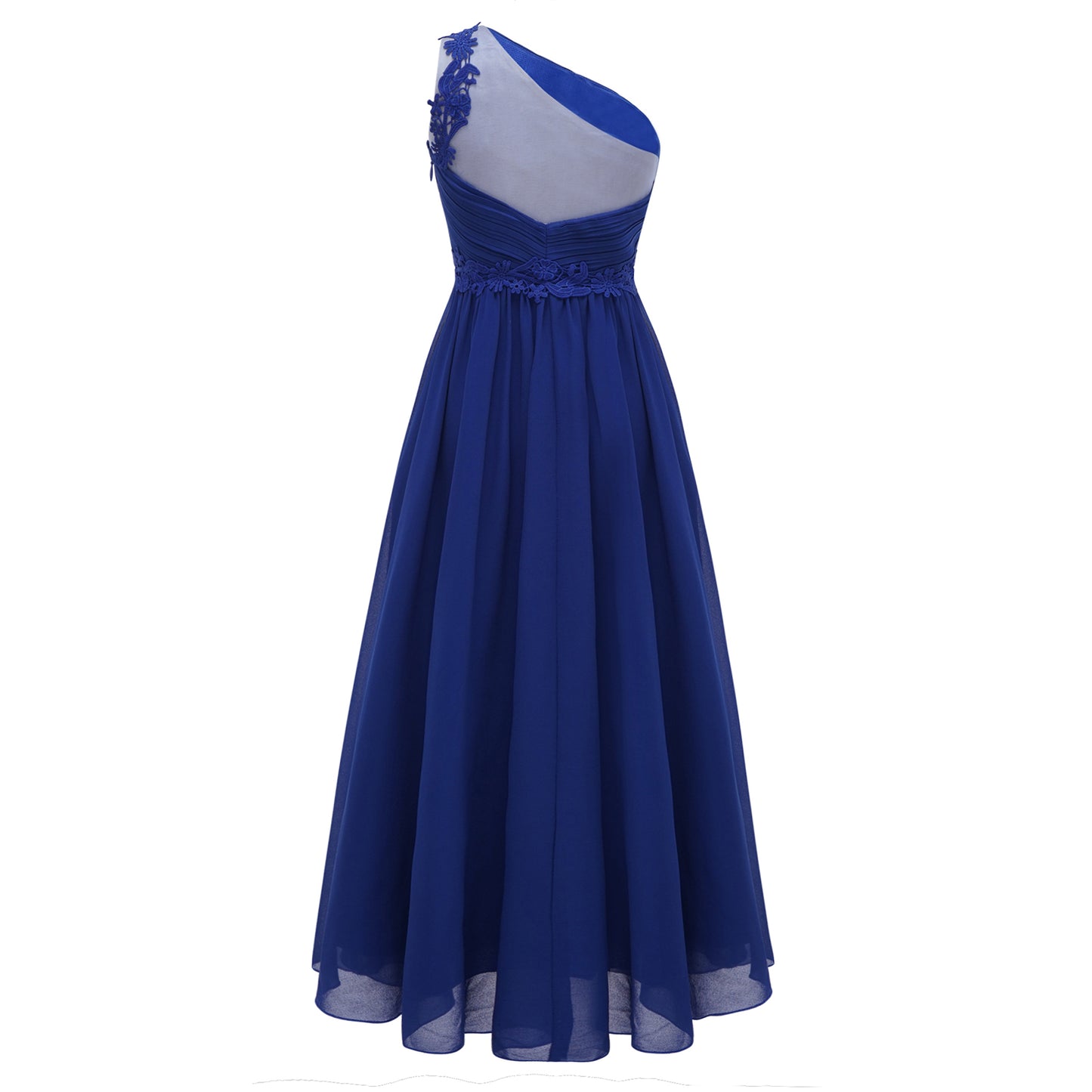 Mädchen Hochzeit Brautjungfer Kleid One Shoulder Elegante Guipure-Spitze Geraffte Chiffon Maxi Party Kleider Geburtstag Abend Abendkleid.