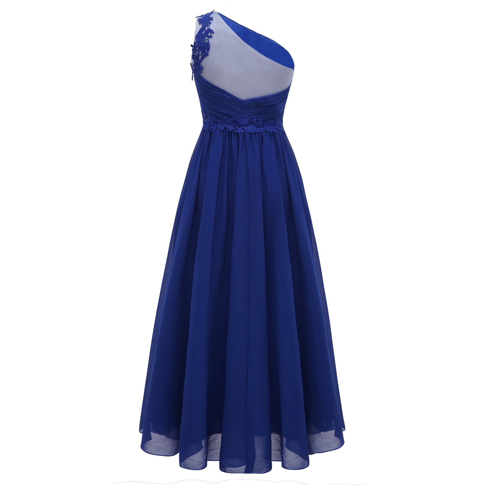 Mädchen Hochzeit Brautjungfer Kleid One Shoulder Elegante Guipure-Spitze Geraffte Chiffon Maxi Party Kleider Geburtstag Abend Abendkleid.