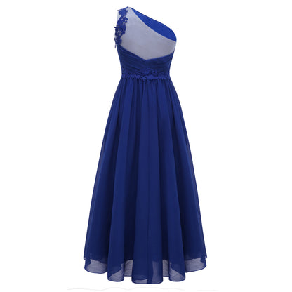 Mädchen Hochzeit Brautjungfer Kleid One Shoulder Elegante Guipure-Spitze Geraffte Chiffon Maxi Party Kleider Geburtstag Abend Abendkleid.