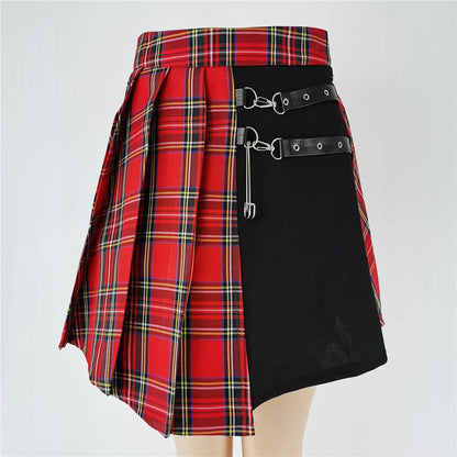 Gothic Sweet Women Pleated Skirt Fashion Plaid Mini High Waist Chic Skirt Kawaii Summer Casual Ladies Plaid Pleated Skirt.