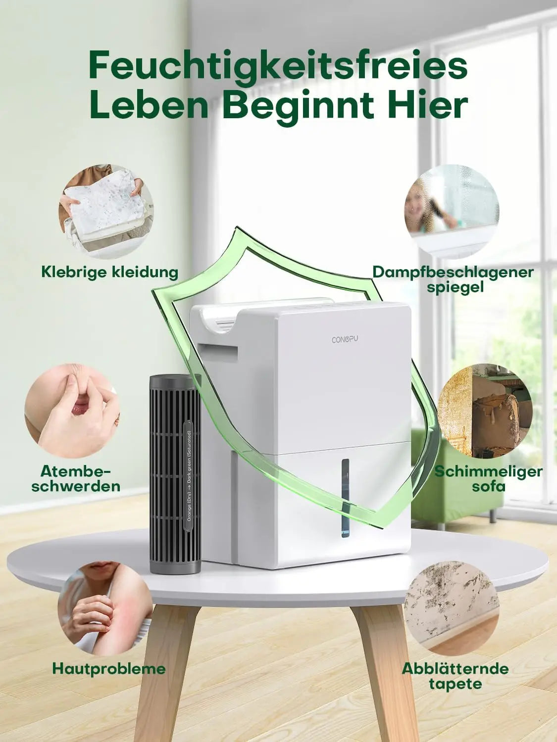 Dehumidifier for Bedroom 2000 ml, Double Hold Design, Drying Mode, Sleep Mode 30 dB, Automatic Defrost Function 24h Timer.