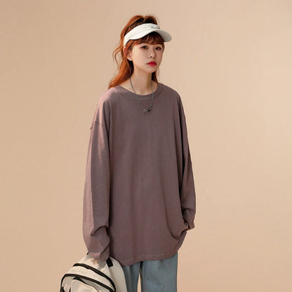 COUTUDI-Oversized T-Shirt for Women, Loose Pullover,Long Sleeve, Casual 100% Cotton Tee Shirt, Lady Tops, Korean Streetwears
