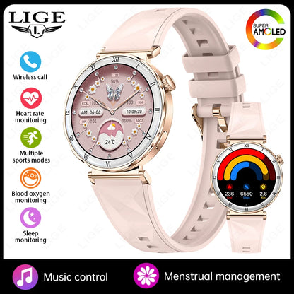 LIGE Luxury 1.19” AMOLED Screen Smart Watch Women Health Monitor Women's Wristwatch Bluetooth Call Waterproof Ladies Smartwatch