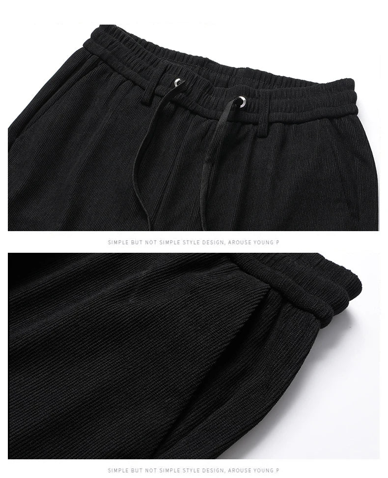 Elastic Waist Casual Pants Men Joggers Loose Fit Straight Pants Spring Autumn Male Trousers Large Size Black Grey.