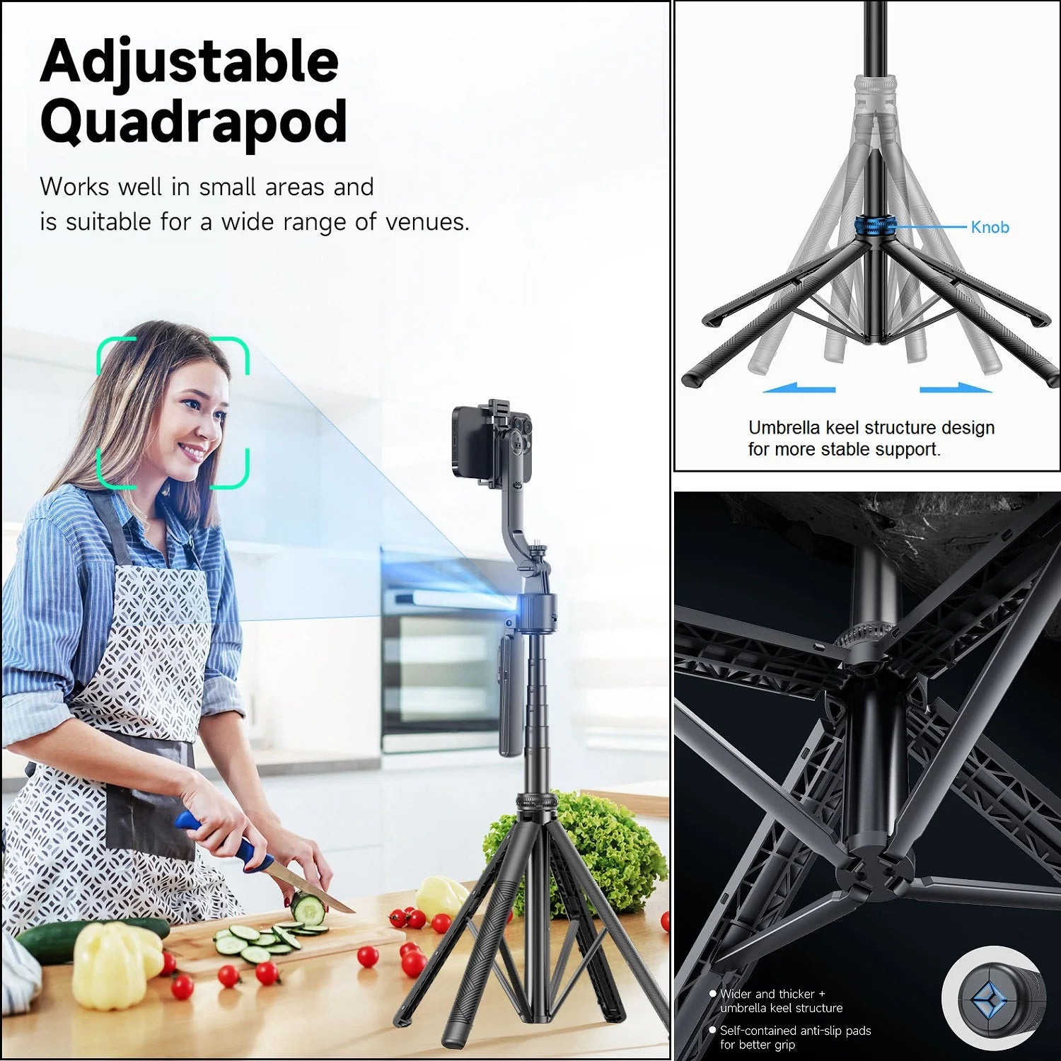 Auto Face Tracking Selfie Stick Tripod 360° Rotation for iPhone Camera 64" Extendable Auto Tracking Phone Holder Motion Tripod.