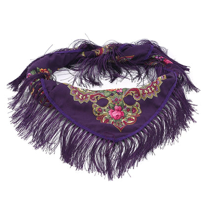 Women Luxury Floral Printed Russian Scarf Ukrainian Fringed Square Scarves Babushka Handkerchief Head Wraps Travel Shawl