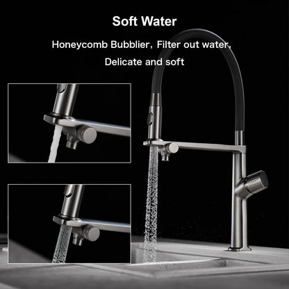 AITANA Luxury Brass Gun Grey Pull out 2-Function Kitchen Faucet Single Handle Cold and Hot Water Pure Water Design Sink Tap