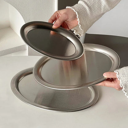 Multi-Size Stainless Steel Oval Dish Plates Household Food Dinner Steamed Shallow Plate Kitchen Tableware.