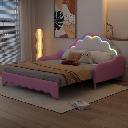 Kinderbett 140×200/140×90 cm mit Lattenrost, Tagesbett Kinder- & Jugendbett mit Umgebungslicht, ohne Matratze