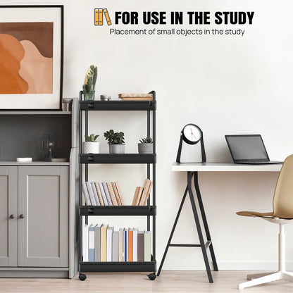 DayPlus Aufbewahrungswagen, 4-stufiger Küchenaufbewahrungswagen auf Rädern, Badezimmerwagen, Mobilitätswagen mit 360 °   Rotationsräder