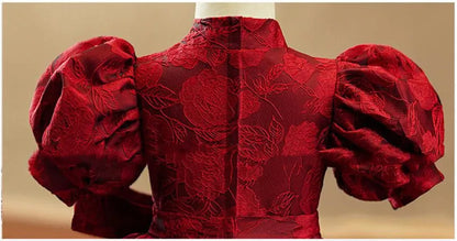 Sommer neue Kinder Prinzessin Ballkleid Kinder Bogen Puff Ärmel Design Hochzeit Geburtstag Taufe Party rote Kleider für eid a2051.