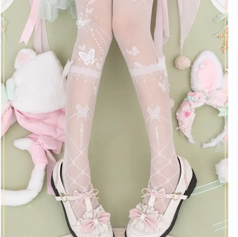 Butterfly at Night ~ Sweet Lolita Tights Sheer Wedding Pantyhose for Summer by Yidhra.