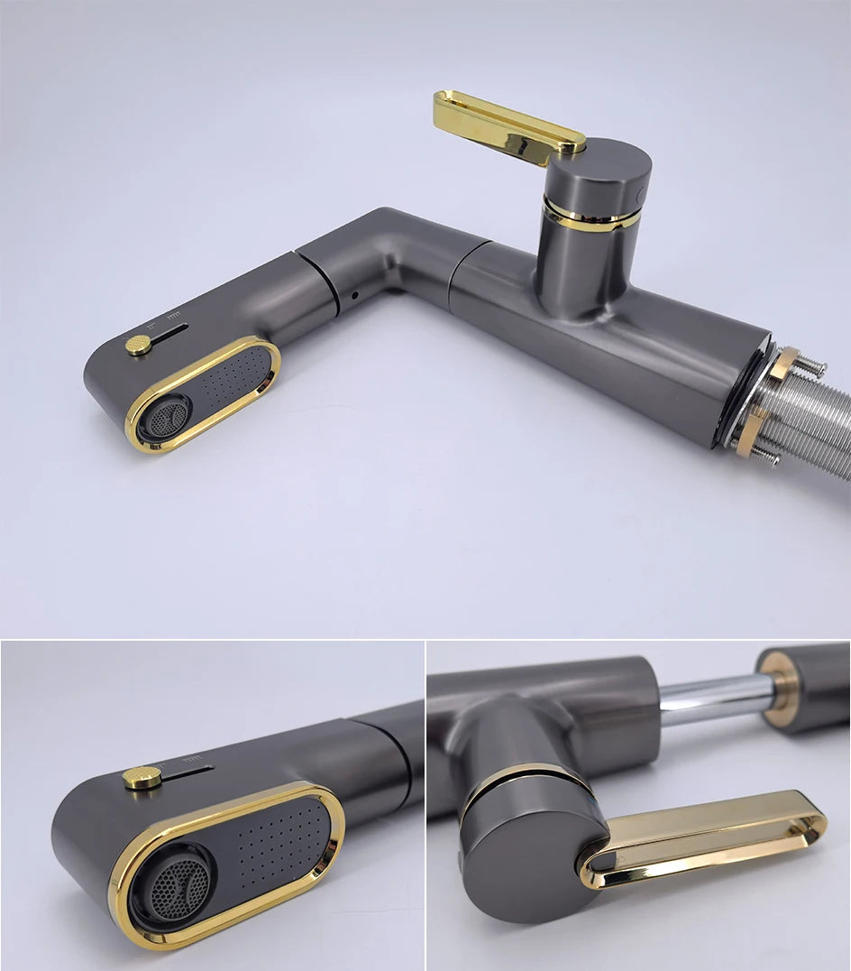 VGX Multifunctional Bathroom Faucets Pull Out Basin Mixer Sink Faucet Gourmet LED Display Tap 360° Tapware Crane Brass Chrome