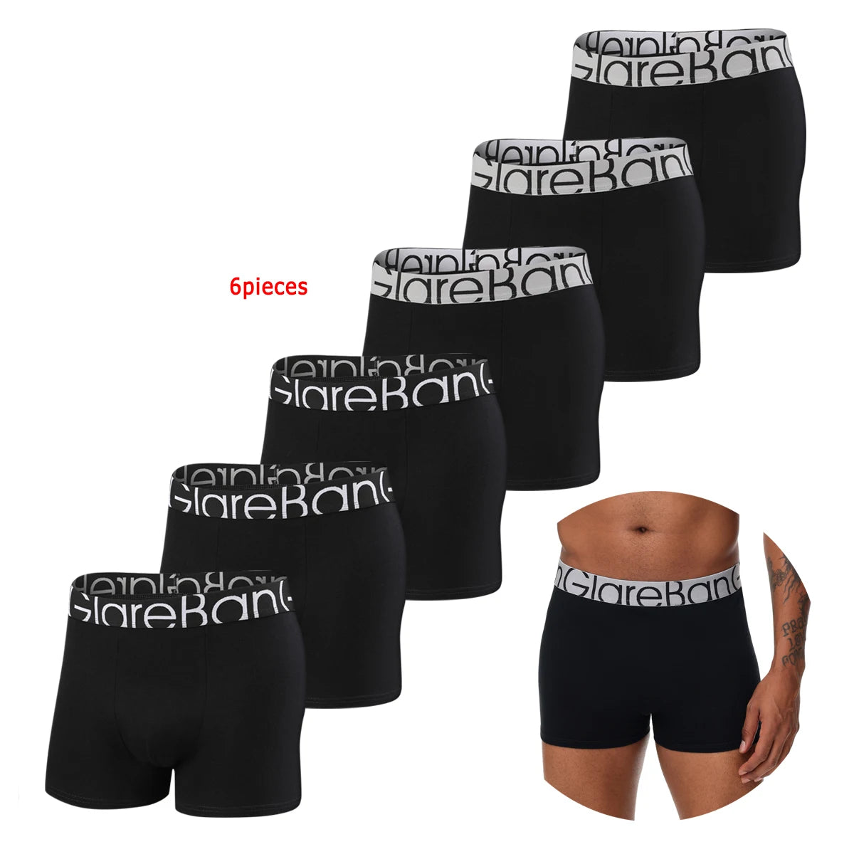 6 teile/paket Schwarz Boxer Shorts Männer Unterwäsche Weiche Atmungsaktive Männliche Unterhose für Männer Homme Boxershorts Slips 2024 Höschen