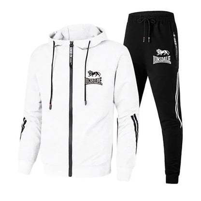 Mens Tracksuit Printing Zipper Hooded Sweatshirt+Slim Sweatpants Set Simplicity Casual Jogging Clothing Fashion Jacket Coat Suit.
