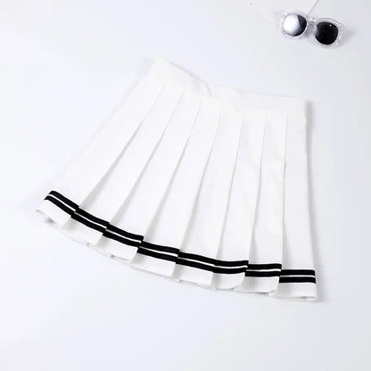 Women Harajuku Sweet Fresh Feeling High Waist Pleated Skirt Elastic Waist Cross Embroidery Skirt Pleated Skirt.