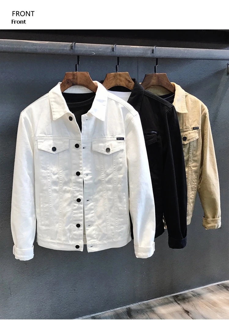Men's Denim Jacket Spring Autumn White Casual Slim Fit Korean Style Workwear Coat Streetwear Fashion Male Outerwear Jackets.