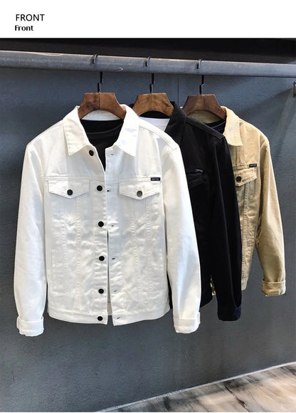 Men's Denim Jacket Spring Autumn White Casual Slim Fit Korean Style Workwear Coat Streetwear Fashion Male Outerwear Jackets.