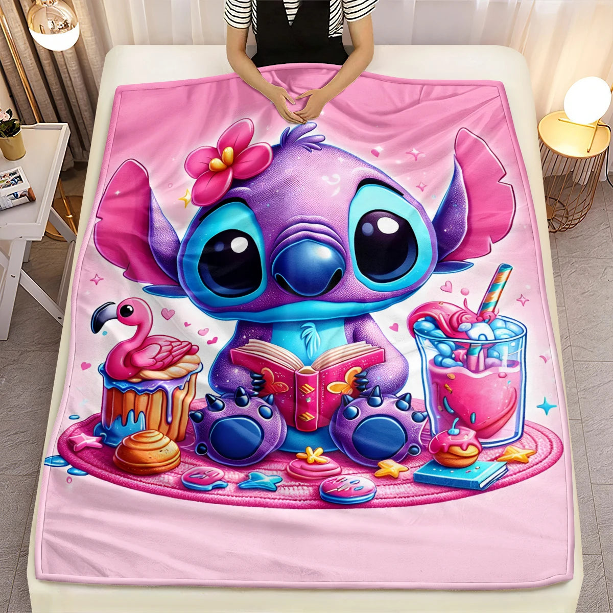 Lilo & Stitch, Stitch Printed Sofa Soft Warm Flannel Throw Blanket.Office,Camping,Picnic,Outdoors,Nap Cape,Bedroom Blankets.