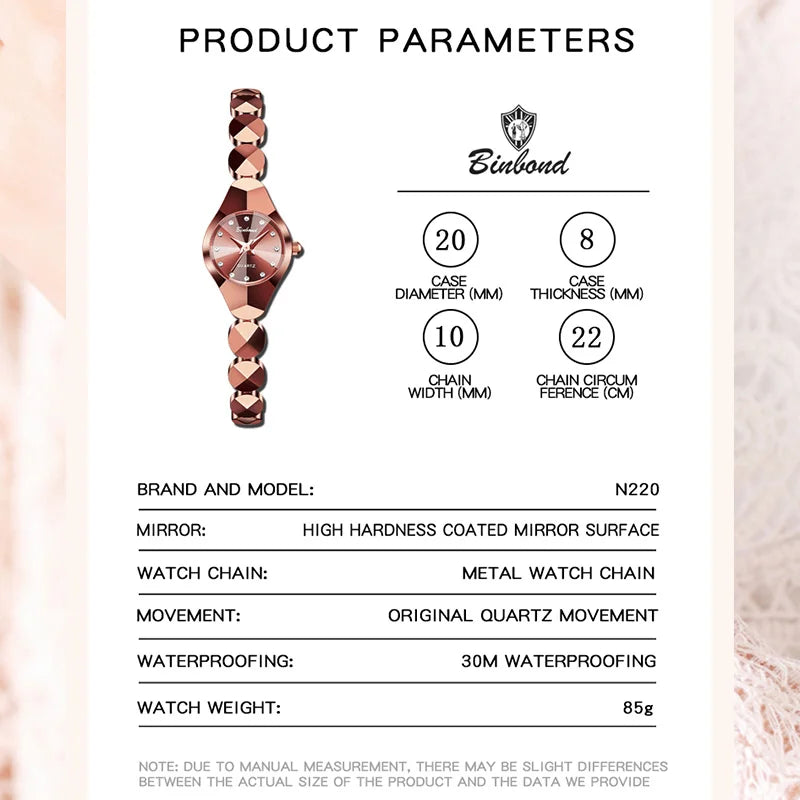 BINBOND Waterproof Watch Casual Fashion Quartz Watches Women Top Brand Luxury Stainless Steel Strap Elegant Business Women Watch.