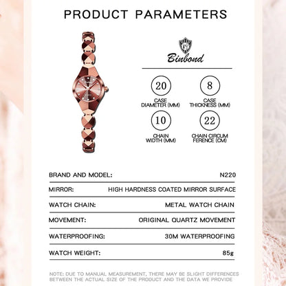 BINBOND Waterproof Watch Casual Fashion Quartz Watches Women Top Brand Luxury Stainless Steel Strap Elegant Business Women Watch.