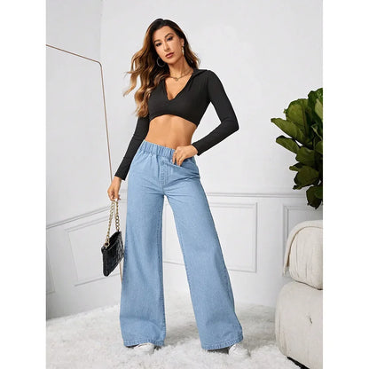 High Waist Wide Leg Loose Fit Straight Jeans Women's Summer New Style Vintage Drape Cross-Border Long Jeans.