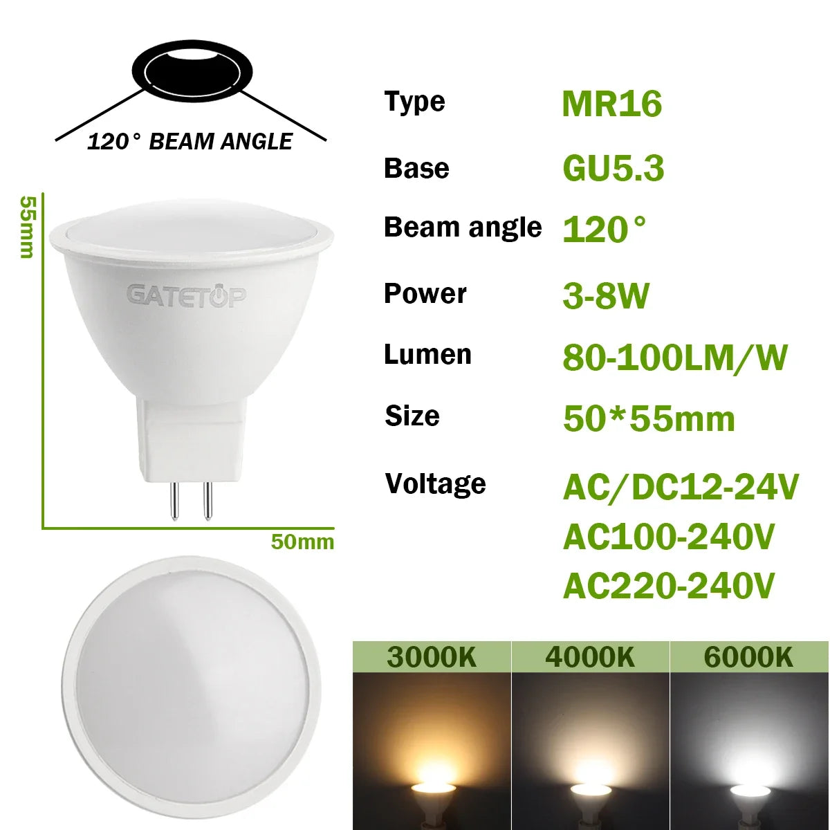 10PCS MR16 LED Strahler Birne GU5.3 Lampada AC 110V 220V 12V Bombillas Spot Licht Ersetzen Die 50W Halogen Lampe Hause Derection.