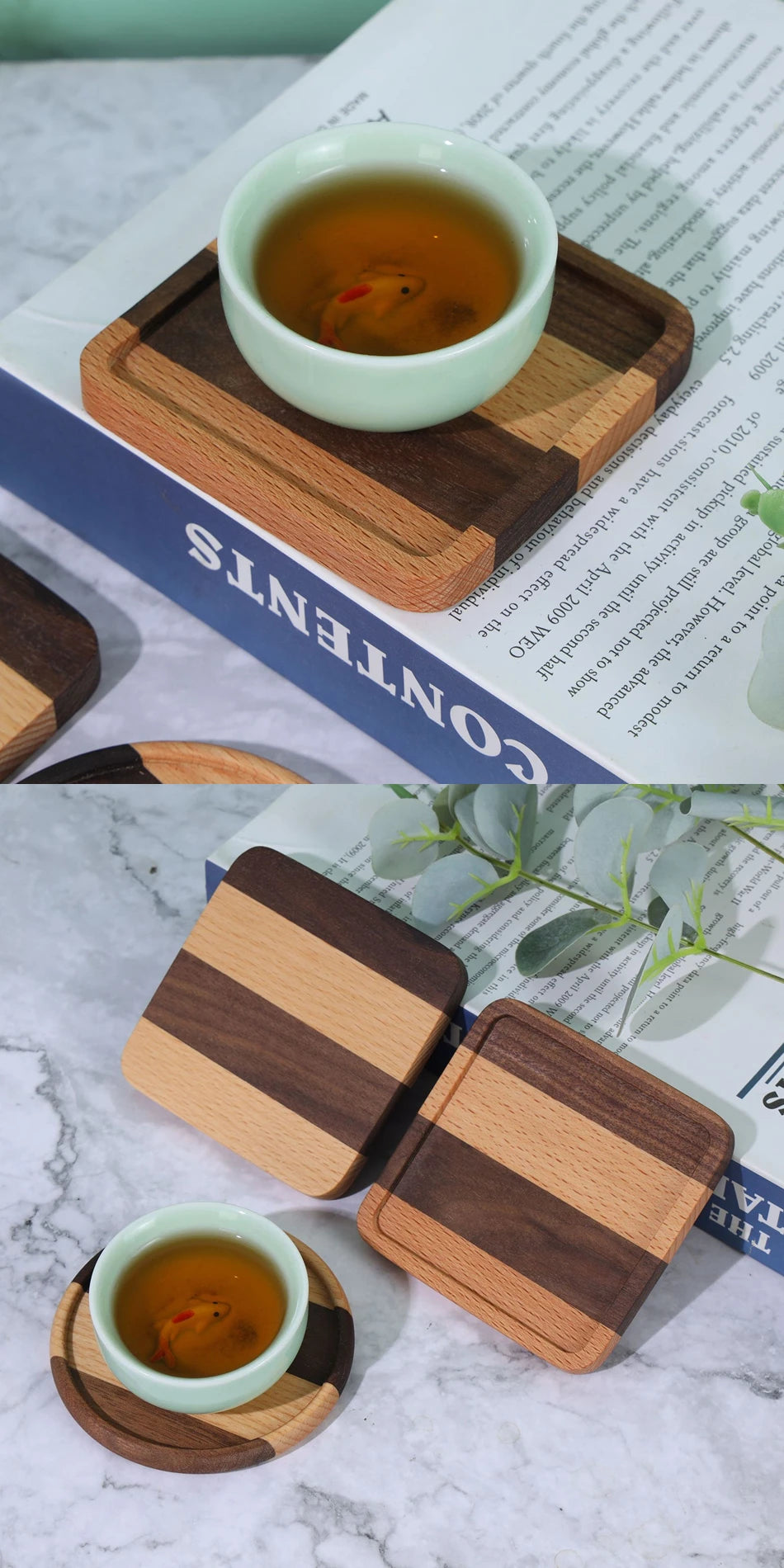 TIME OWNER Tea Coffee Cup Pad Placemats Decor Walnut Beech Wood Coasters Durable Heat Resistant Square Drink Mat Bowl Teapot.
