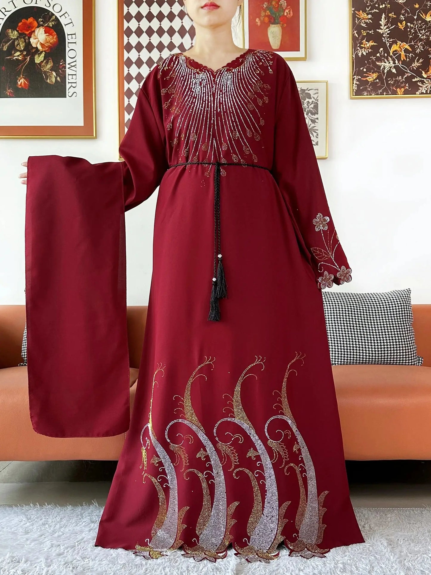 2025Fashion Dubai Diamond Muslim Women Modest Dress Elegant Arabic Femme Hijab Long Sleeve Chiffon Abaya Islamic Turkey Clothing