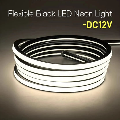 1-5m Black Silicone Tube LED Neon Light DC12V Flexible Recessed Diffuser Channel Waterproof Wall Ceiling Ribbon Rope Strip Light.