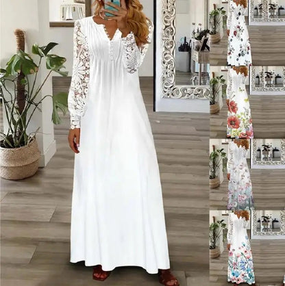 Frühjahr/Sommer Mode frauen Kurzarm Gedruckt Spitze Kleider Elegante frauen Weiß V-ausschnitt Slim Fit Party Lange vestidos.