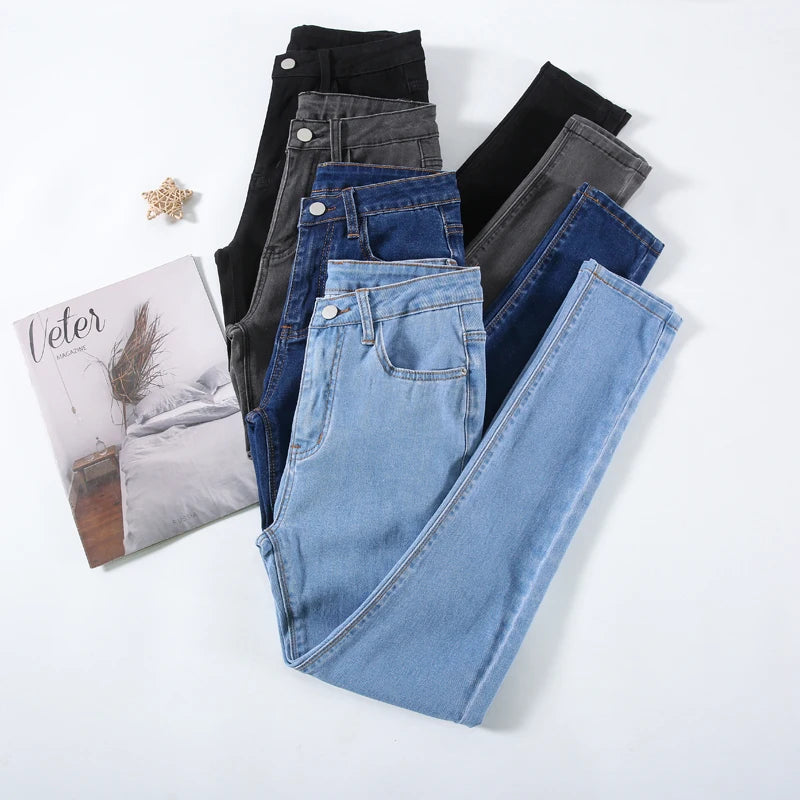 New Sexy Women Light Blue Slim Skinny Denim Jeans High Waist Elastic Mom Jeans Stretch Pencil Pants Streetwear Tight Trousers.