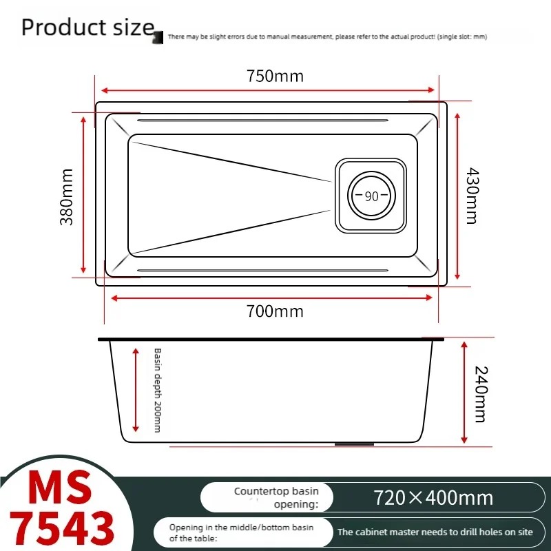 316L Stainless Steels Kitchen Sink Household Dish Vegetable Wash Basin Can be Installed On Either Side Large Single Slot