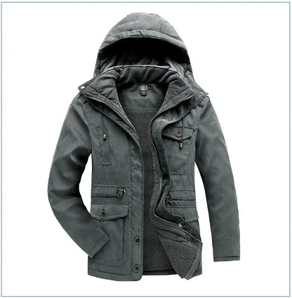 Men's Jacket WINTER USA SIZE Large SIZE Lamb Fleece JACKETS Hooded Cotton Thickened Multi Pocket Casual Mid length Coat