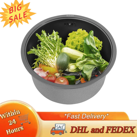 Rundes Küchenspüle aus Edelstahl 304, hitzebeständiges Küchenspüle, Einzelbecken, schnelle Entwässerung zum Geschirrspülen von Gemüse