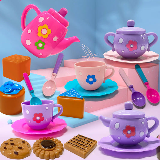 Tea Set For Little Girls, Tea Party Set, Tea Set For Toddlers Including Kettle, Cookies, Kids Play Food, Tea Party Accessories T.