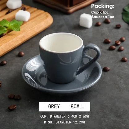 80ml Ceramic Coffee Cup and Saucer Espresso Cups Porcelain Afternoon Teacup Breakfast Milk Mug Cute Pottery Mugs Wholesale