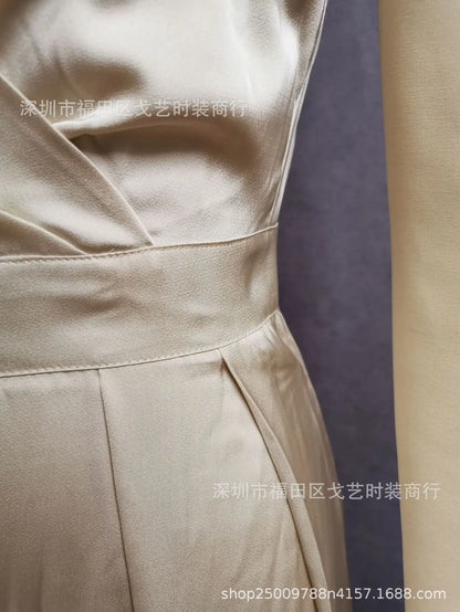 Summer Sexy Suspender Women's Jumpsuits Fashion Pleated Elegant Ladies Wide-leg Jumpsuits Trousers For Woman Party Rompers 2025