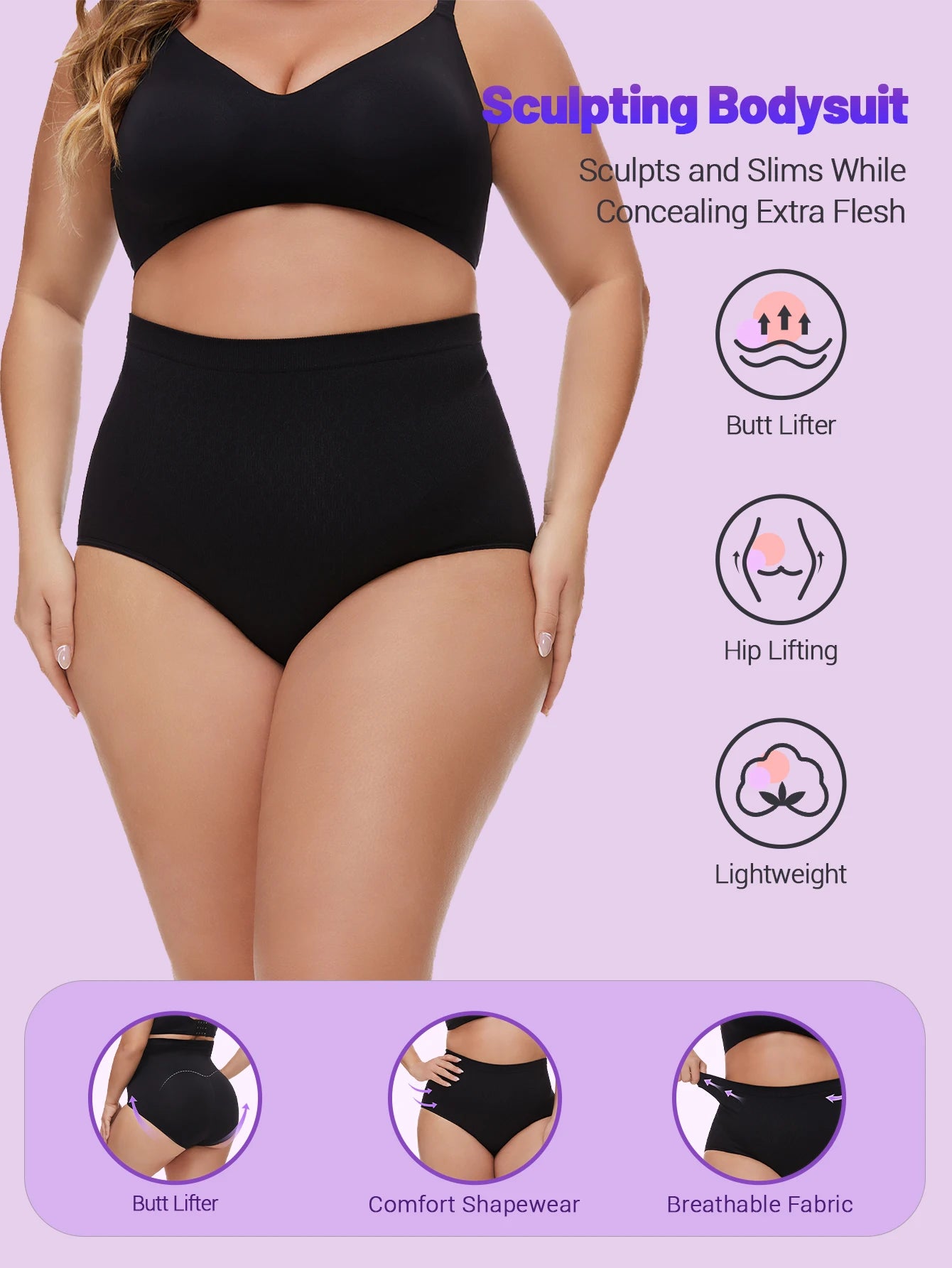 Plus size women's panties Seamless Shapewear shorts High waist belly lift body panties Plus size shapewear bottoms.