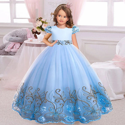 2024 neue Blume Junge Langes Kleid Mädchen Klavier Leistung Kleid Wunderschöne Geburtstag Party Abendkleid 4-12 Jahre Alt karneval Kleidung.