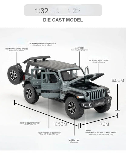 1:32 Jeep Wrangler Rubicon Off-road car Alloy Model Car Toy Diecasts Metal Casting Sound and Light Car Toys For Children Vehicle.