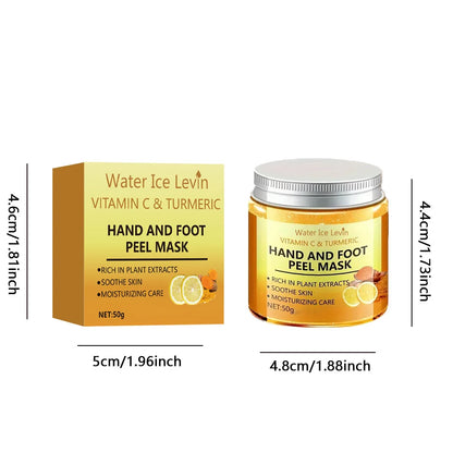 Vitamin c and turmeric hand wax mask for hands and feet, smoothing skin, gently cleansing hand mask, illuminating hand skin.