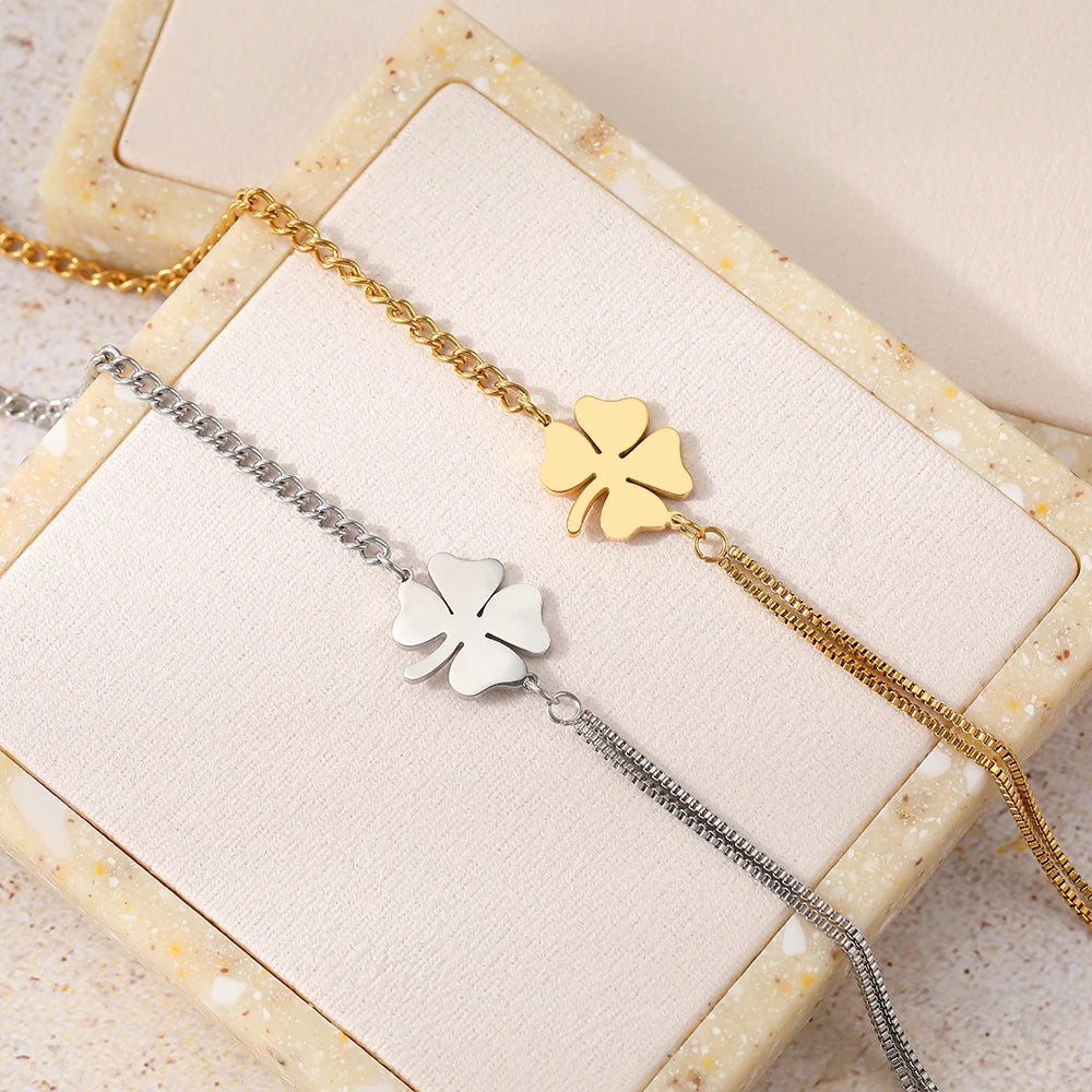 Stainless Steel Bracelets Classic Lucky Clovers Pendant Hip Hop Bracelet For Women Jewelry Non-fading High-quality Everyday Wear.