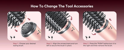5 in 1 High-Speed Hot Air Styler Frizz-Free Fast Drying No Heat Damage Hair Dryer Curl Volumize Straighten with Travel Bag.