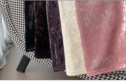 Plush Velvet Midi Skirt - 2025 New High-Waisted A-Line Mermaid Hem Skirt, Fleece-lined, Autumn Winter Thick Velvet Skirt.